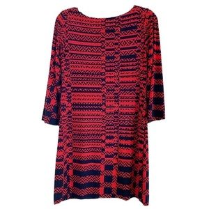 Enfocus Womens Geometric Studio Casual Business Red Blue MidSleeve Dress Sz 6